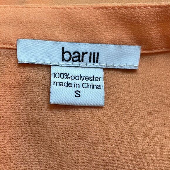 Sherbet orange button down blouse W/ front gather accents elastic sleeves size S - Picture 7 of 7